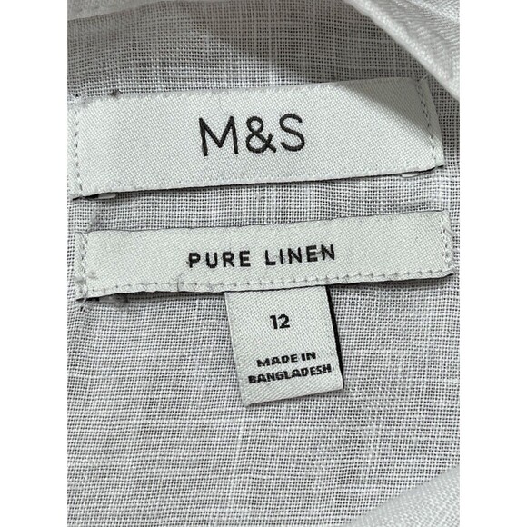 M&S Marks & Spencer Pure Flax Linen Boxy Top Blouse 12 White Lagenlook Beach - Picture 8 of 13